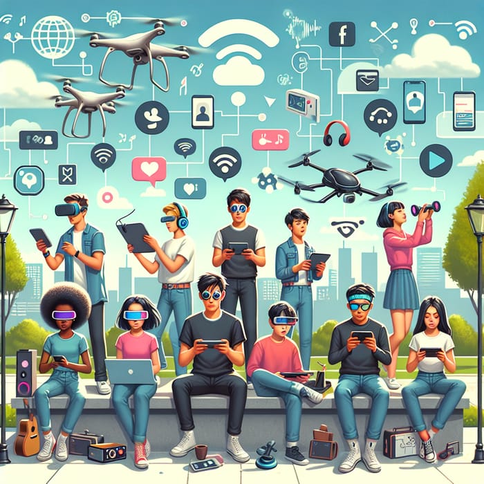 Tech-Savvy Gen Z Teens in Urban Park - Digital Diversity