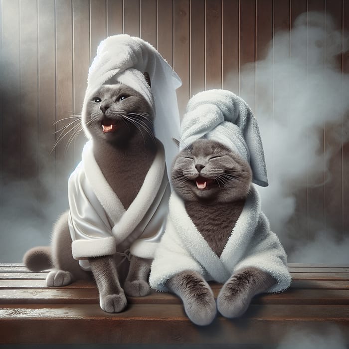 Grey Cats in Realistic Sauna Scene with High Resolution Detailing