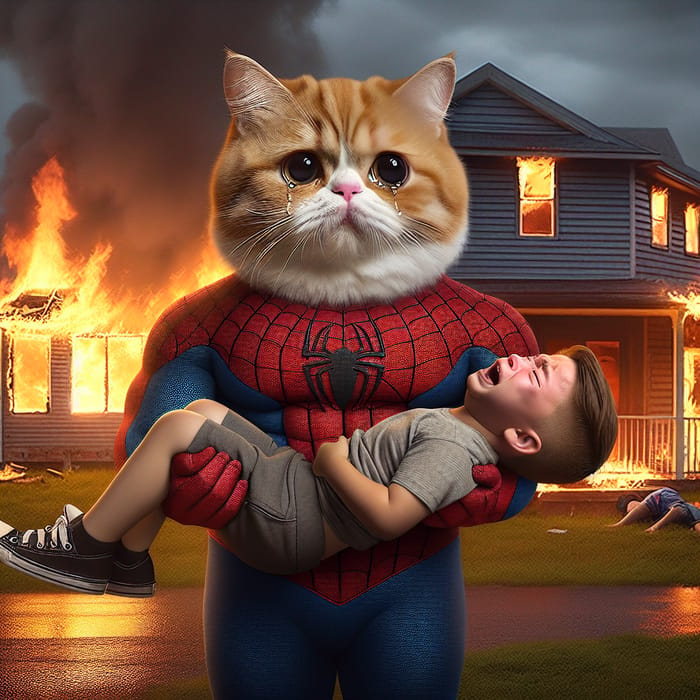 Real-Life Cat Rescues Boy from Burning House - Heroic Scene