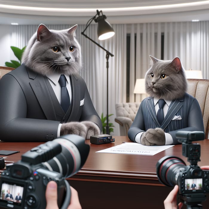 Professional Grey Cats in Classic Suits at Presidential Office