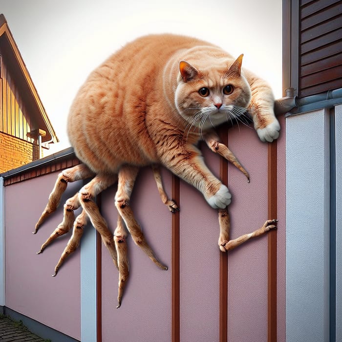 Captivating Spider-like Ginger Cat Climbing Wall | Realistic Photorealism