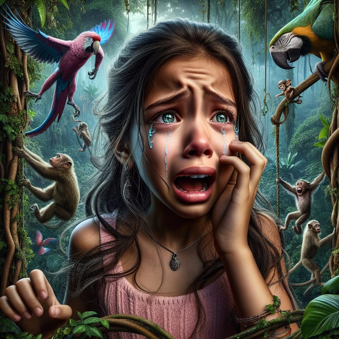 Frightened 12-Year-Old Girl in Pink Dress | Jungle Beauty Realism