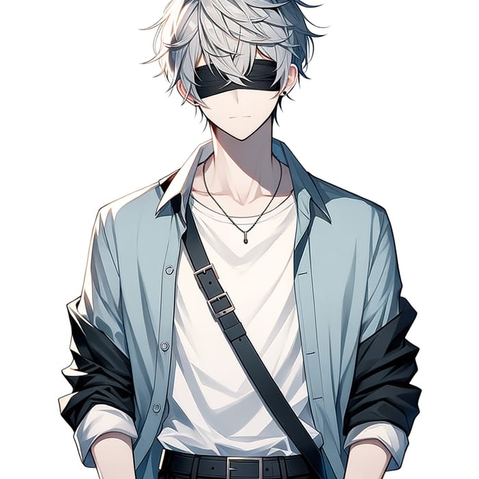 Enigmatic Anime Character in White Shirt and Blue Jacket