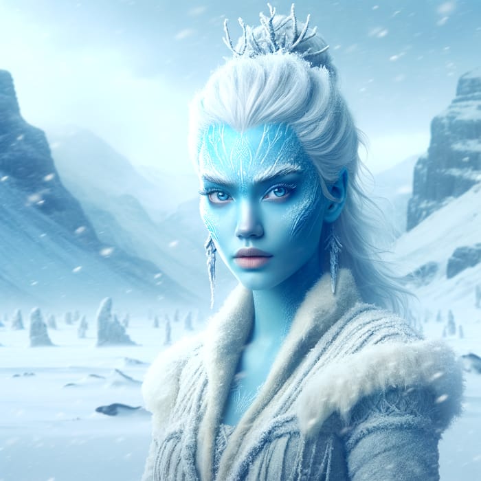 Frost Giantess: Enchanting Blue Skin & White Hair Beauty