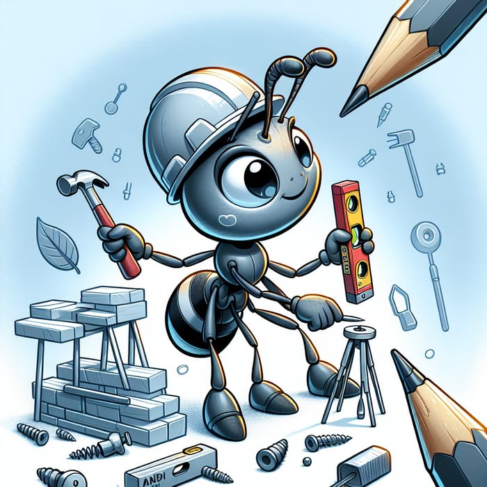 Cartoon Ant Builder with Tools: Hardworking & Skilled