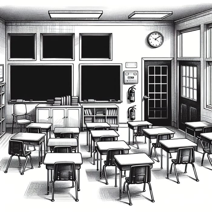 Classroom Sketch: Simple Black and White Scene with SMART TV