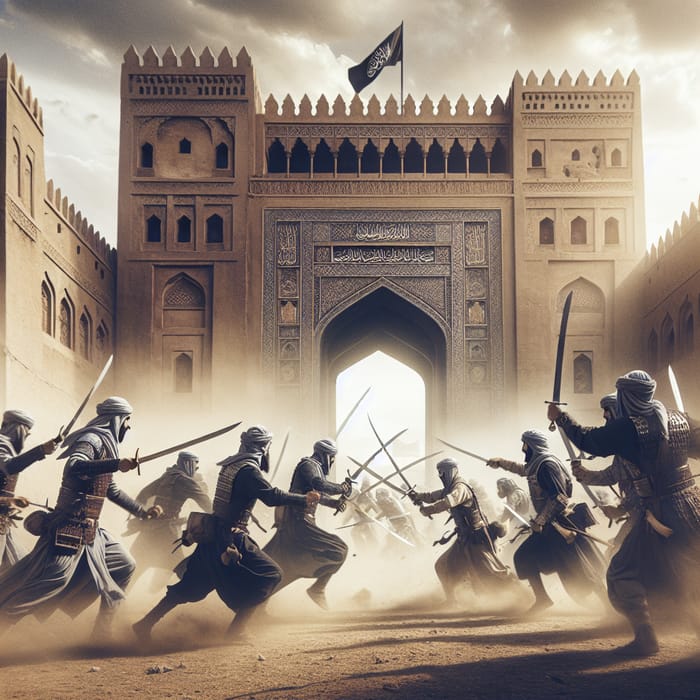 Epic Battle at City Gates in Ancient Arabia