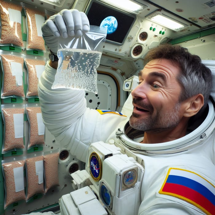 Vodka-Drinking Russian Astronaut in Cosmic Zero Gravity Scene