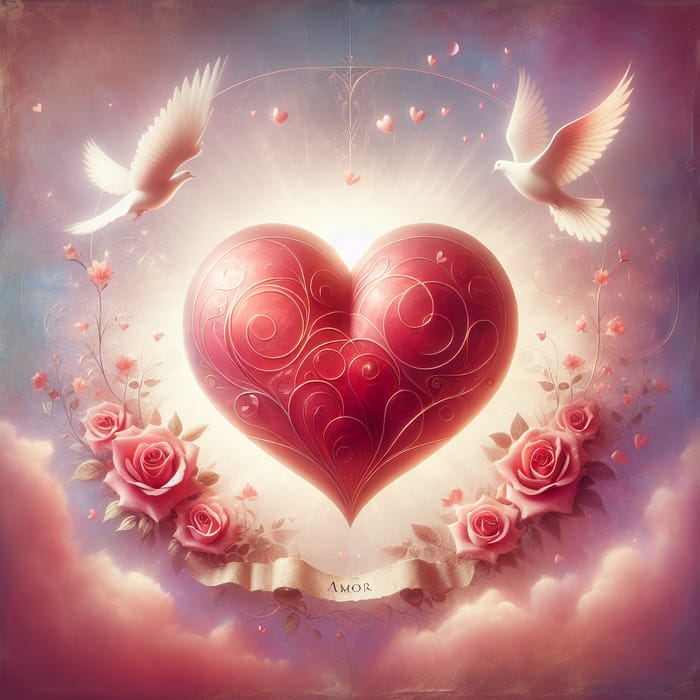 Amor: Symbolic Representation of Love with Red Heart & Roses