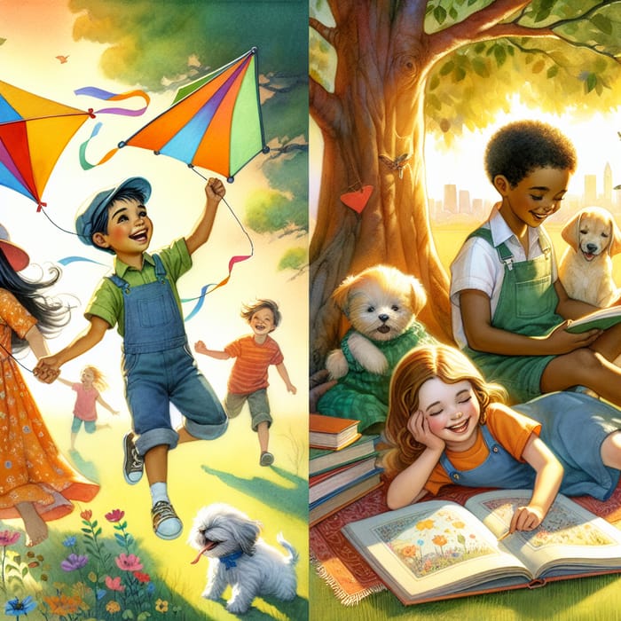 Childhood Memories Watercolor | Joyful Kids in Park