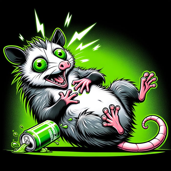 Playful Possum Caricature | Mountain Dew Overdose Reaction