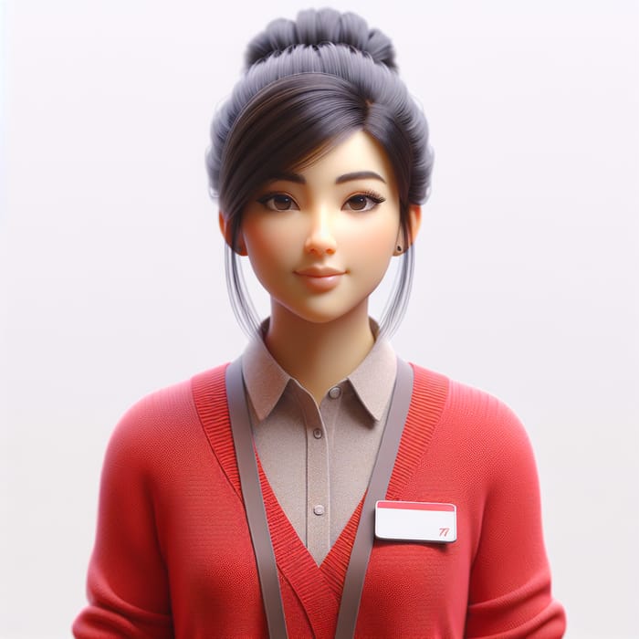 3D Cashier Woman in Red Sweater - South Asian Ethnicity