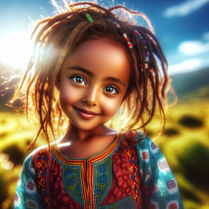 Vibrant Ethiopian Girl in Colorful Meadow