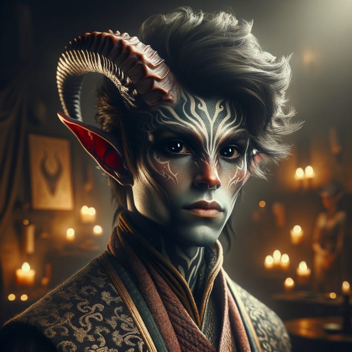Young Tiefling Man | Black Eyes & Cultural Style