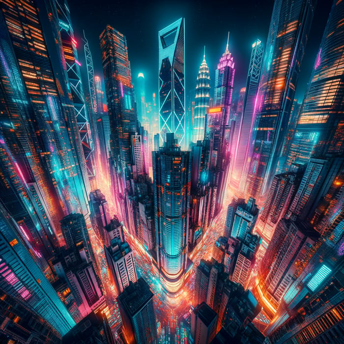 Neon-lit Cyberpunk Cityscape at Night