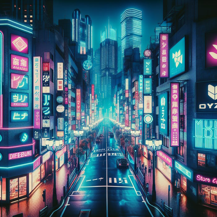 Neon Cyberpunk Cityscape: Energy and Activity at Night