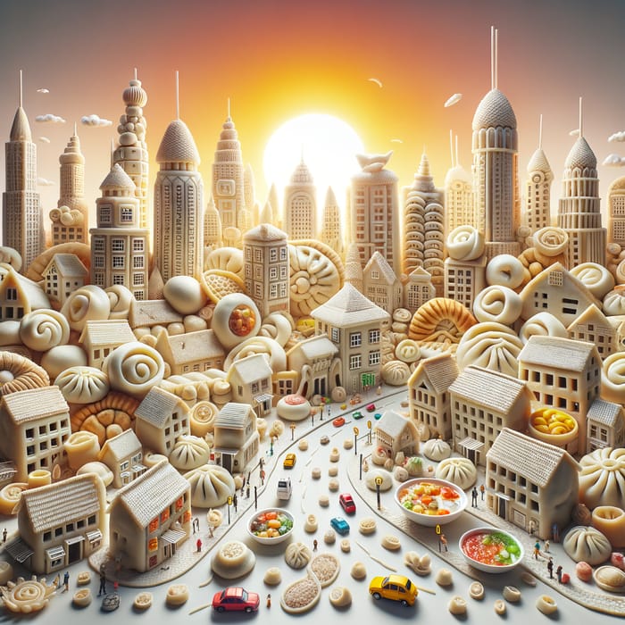 Dumpling Cityscape: Creative Edible Metropolis Crafted from Dumplings