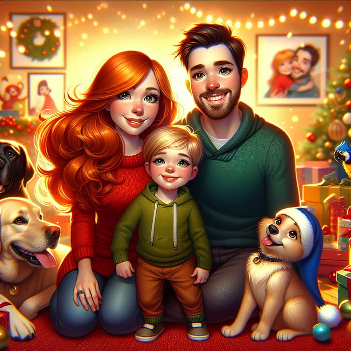 Magical Christmas Family Portrait in Disney Pixar Style