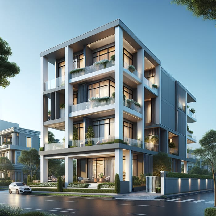 Modern 4 Storey Residential Building with Terrace