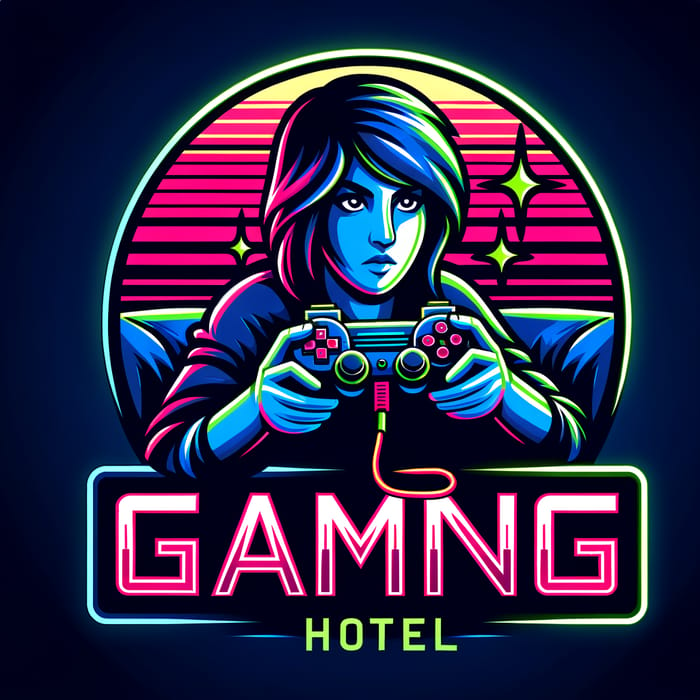 Sleek Logo Design for Gaming Hotel | Pixelated Neon Style