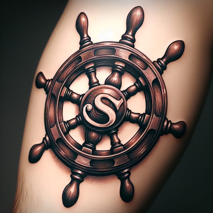 Ship Steering Wheel Tattoo with Letter S | Nautical Design