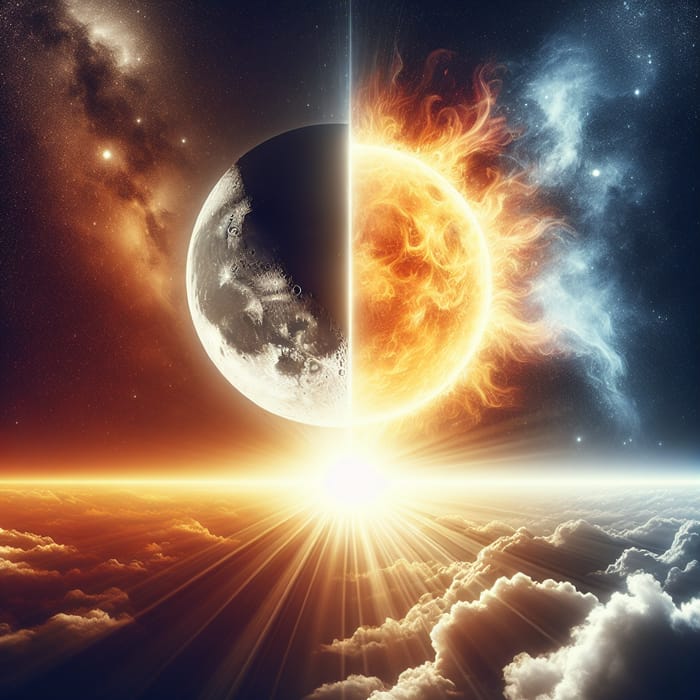 Celestial Harmony: Luna y el Sol Fantasy Cosmic Scene