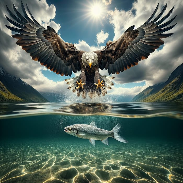 Majestic Eagle Hunts Fish in Dramatic Nature Scene