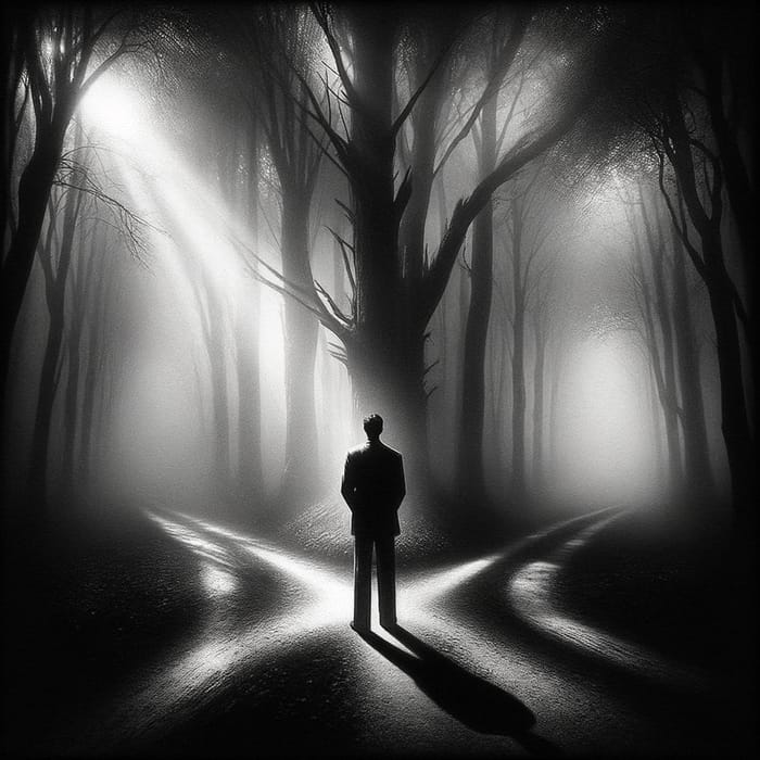 Man in Enigmatic Forest: Embracing Uncertainty with Timeless Choices