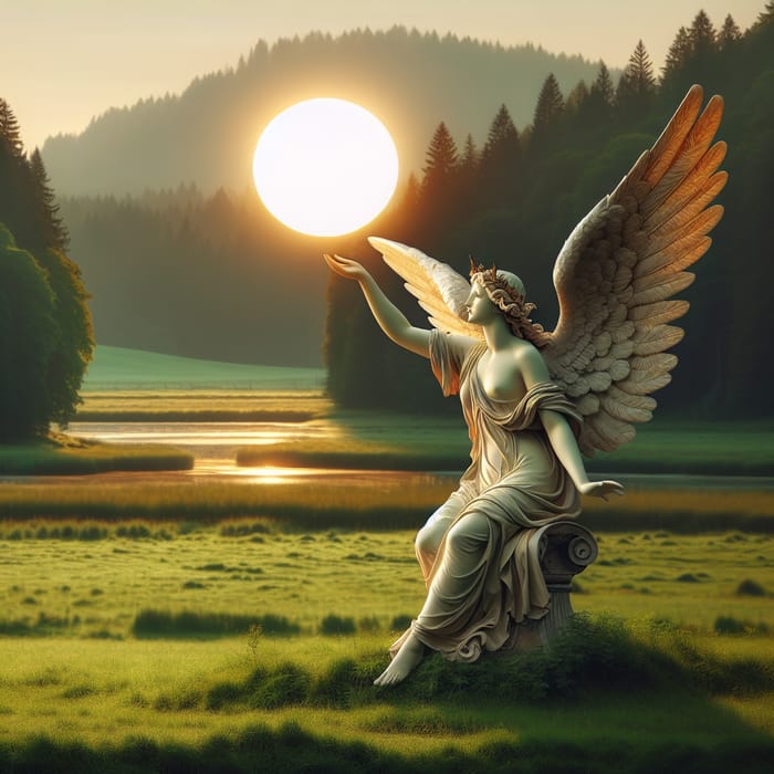 Celestial Angel in Forest Field Reaching for the Sun