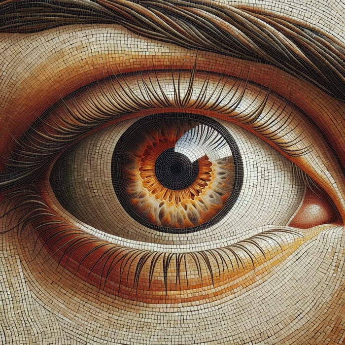 Realistic Eye Mosaic: Detailed Design with Warm and Cool Colors