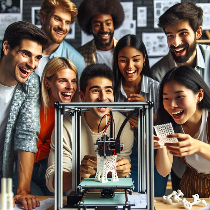 Happy People with 3D Printer | Tech Enthusiasts Excited