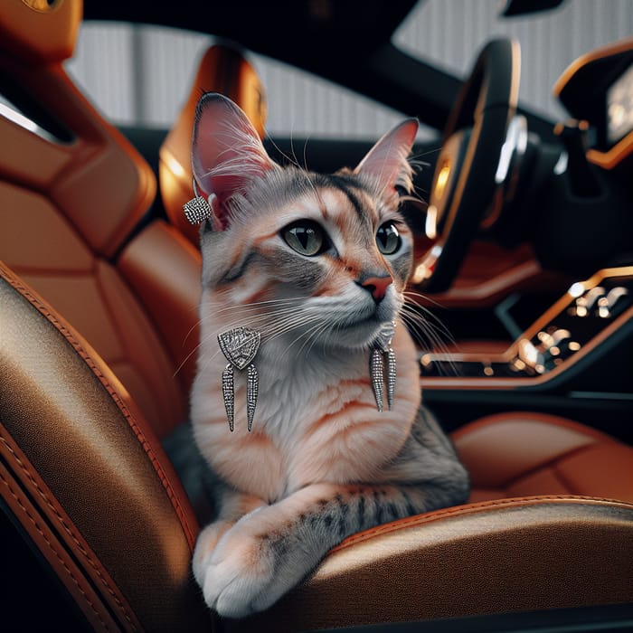 Sophisticated Cat in Lamborghini | Stylish Feline with Earrings