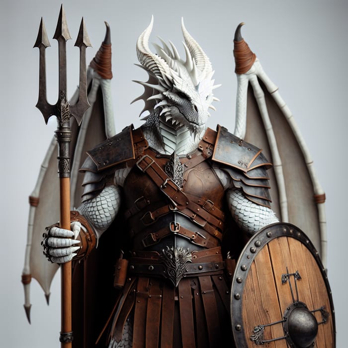 White Dragonborn in Greek Gladiator Armor with Trident and Shield