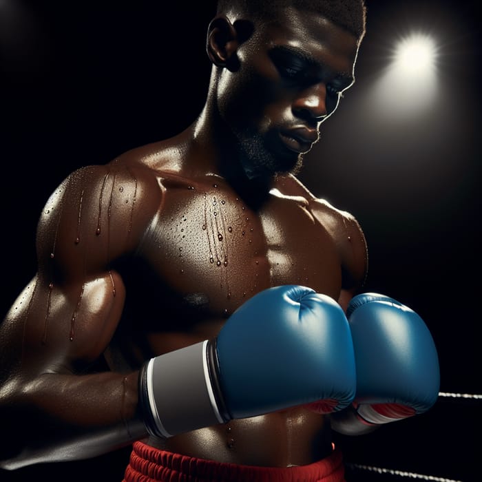Focused Black Boxer in Red Shorts | Blue Gloves in Ring