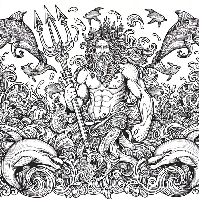 Poseidon Artistic Coloring Book Illustration
