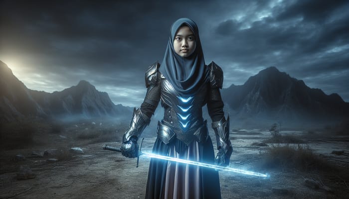 Brave Malay Teen Hijab Warrior at Creepy Mountain