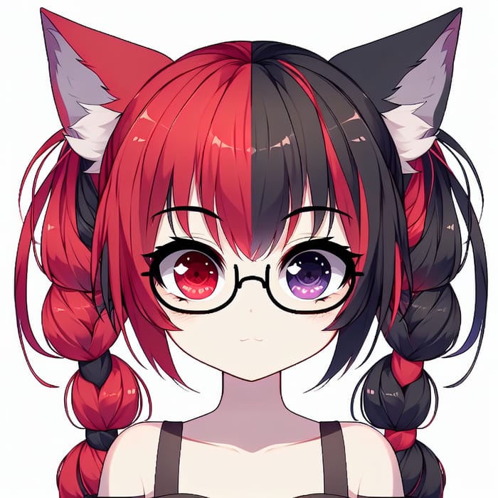 Anime Cat Elf Girl with Red & Black Hair and Unique Eyes