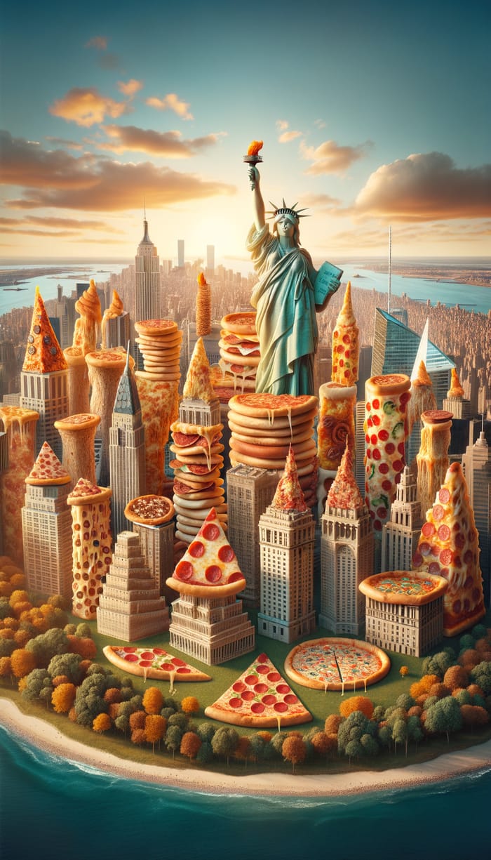 Pizza Cityscape: A Whimsical New York in Pizza