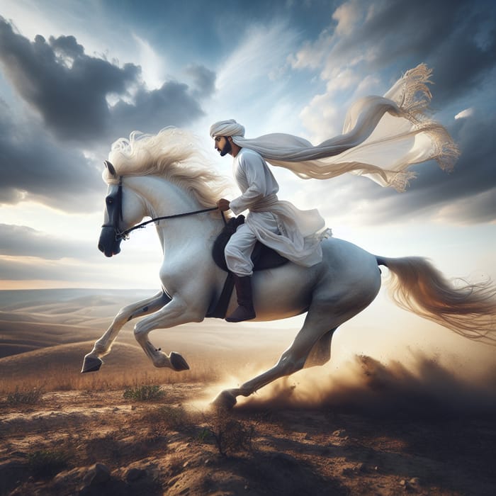 Powerful White Horse & Rider | Dynamic Galloping Scene
