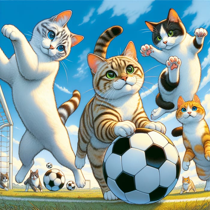 Cats Playing Soccer - Fun Feline Game On Field
