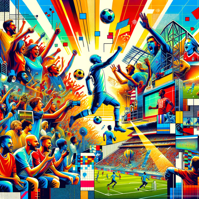 Vibrant Football Collage: Fans, Players & Stadium Architecture