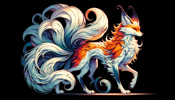 Majestic Mythical Fox with Three Tails | Japanese-inspired Cell Shading Art