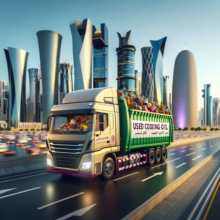 Eco-Friendly Truck Collecting Used Cooking Oil in Vibrant Doha