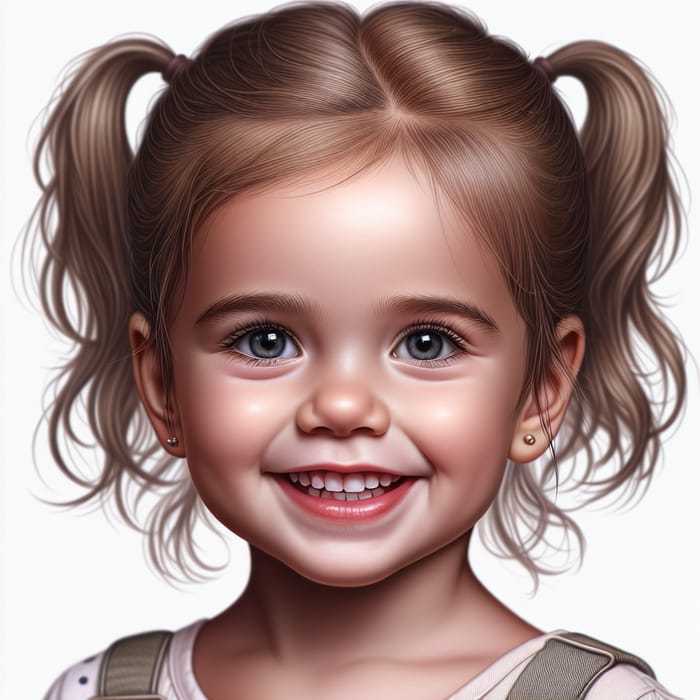 Smiling Little Girl with Ponytails - Realistic Dress Portrait