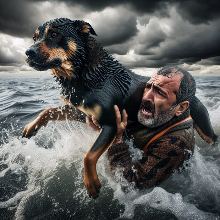 Heroic Dog Saves Man from Drowning | AI Art Generator | Easy-Peasy.AI
