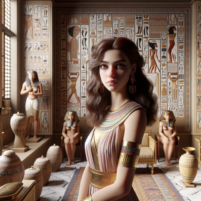 Realistic Ancient Egyptian Princess Ankhesenamun Interior Scene with Cultural Decor