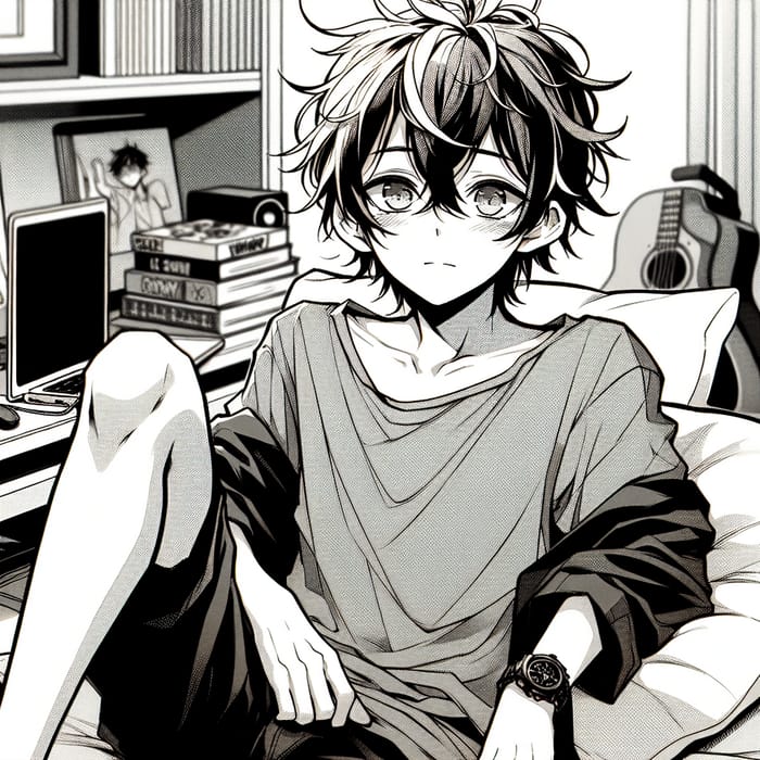 Anime Boy in Comfy Outfit at Home | Teenage Character Art