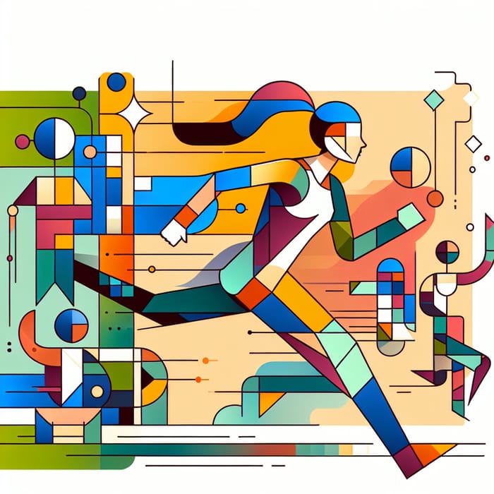 Flat Illustration of Dynamic Running Girl with Geometric Figures