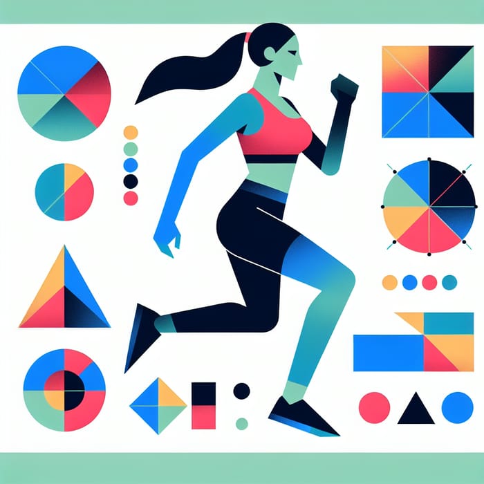 Running Girl in Vibrant Geometric Surroundings | Simple Flat Illustrations