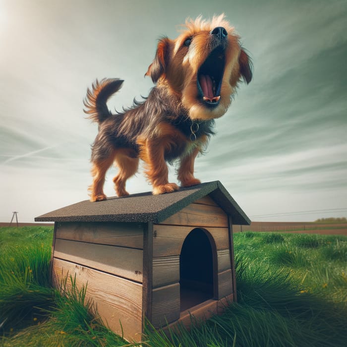 Playful Dog Barking on Wooden Doghouse | BestialFriends